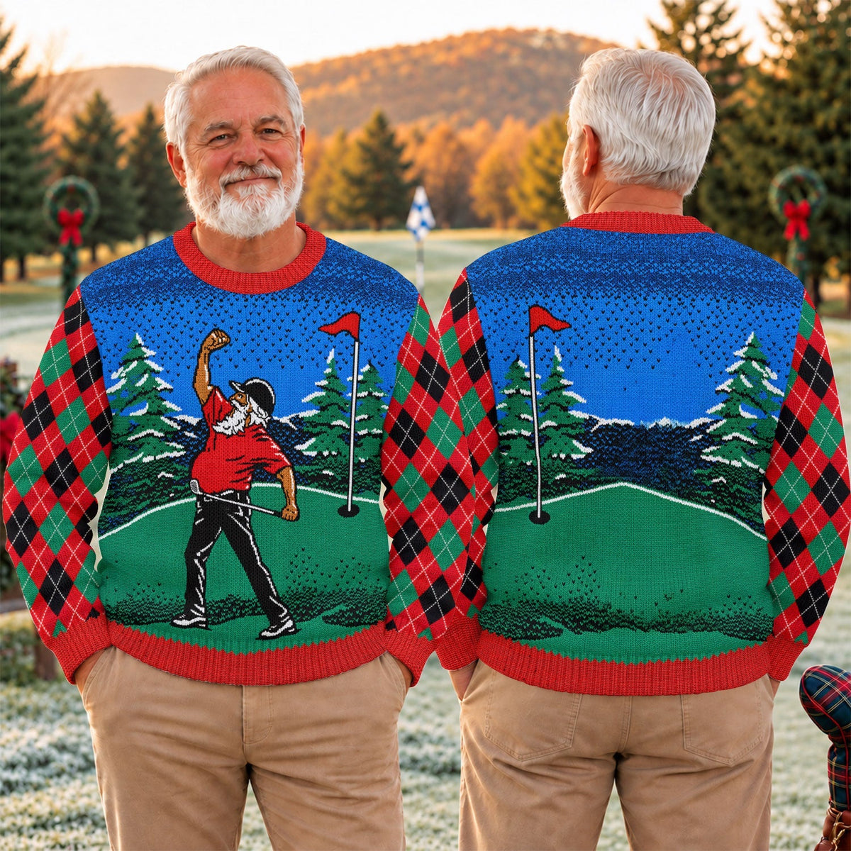 Golfer Red Plaid Ugly Christmas Sweater, Christmas Golf Gift, Funny Holiday Sweater