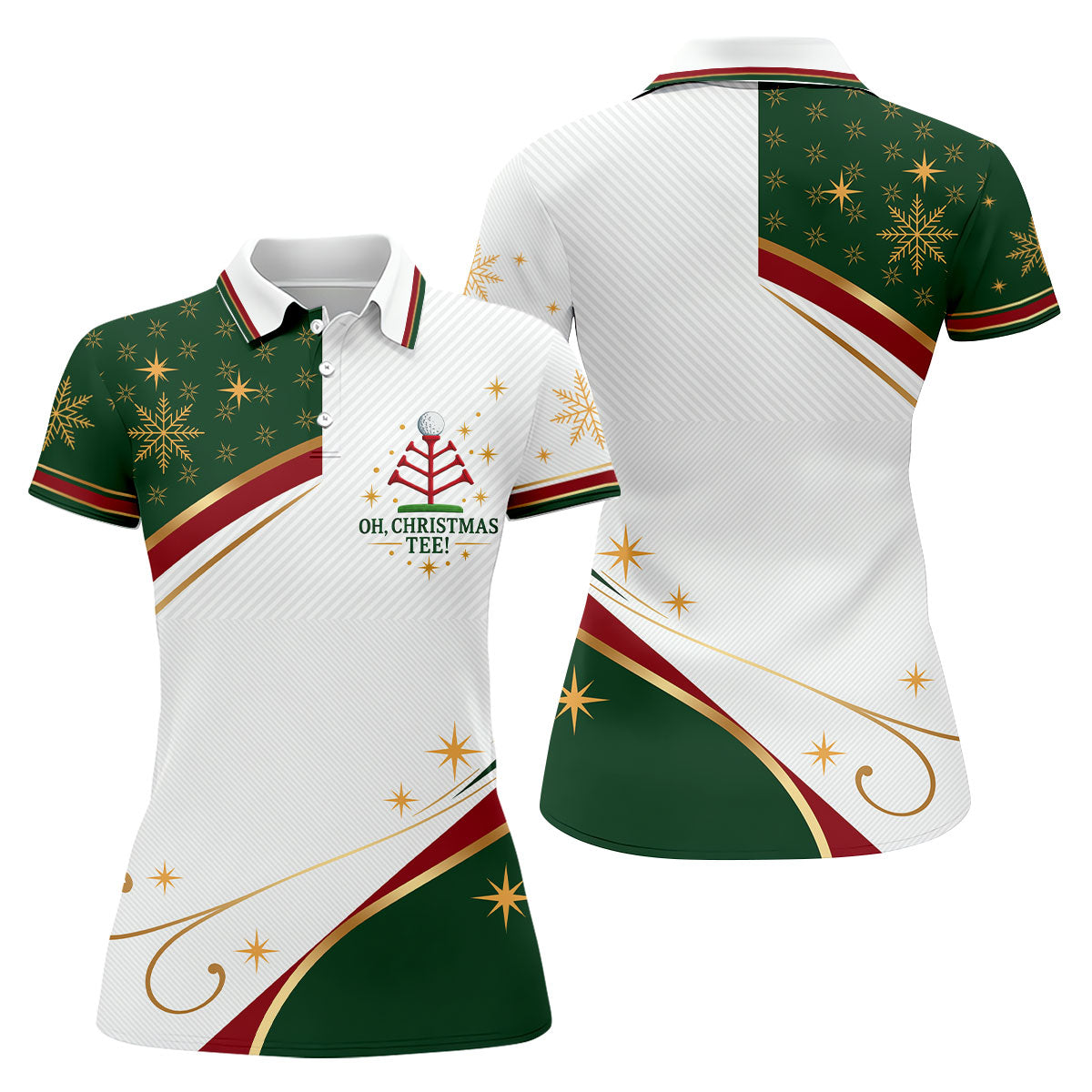 Green Gold Tree Christmas Golf Polo, Womens Golf Tops, Women's Long Sleeve Golf Shirt
