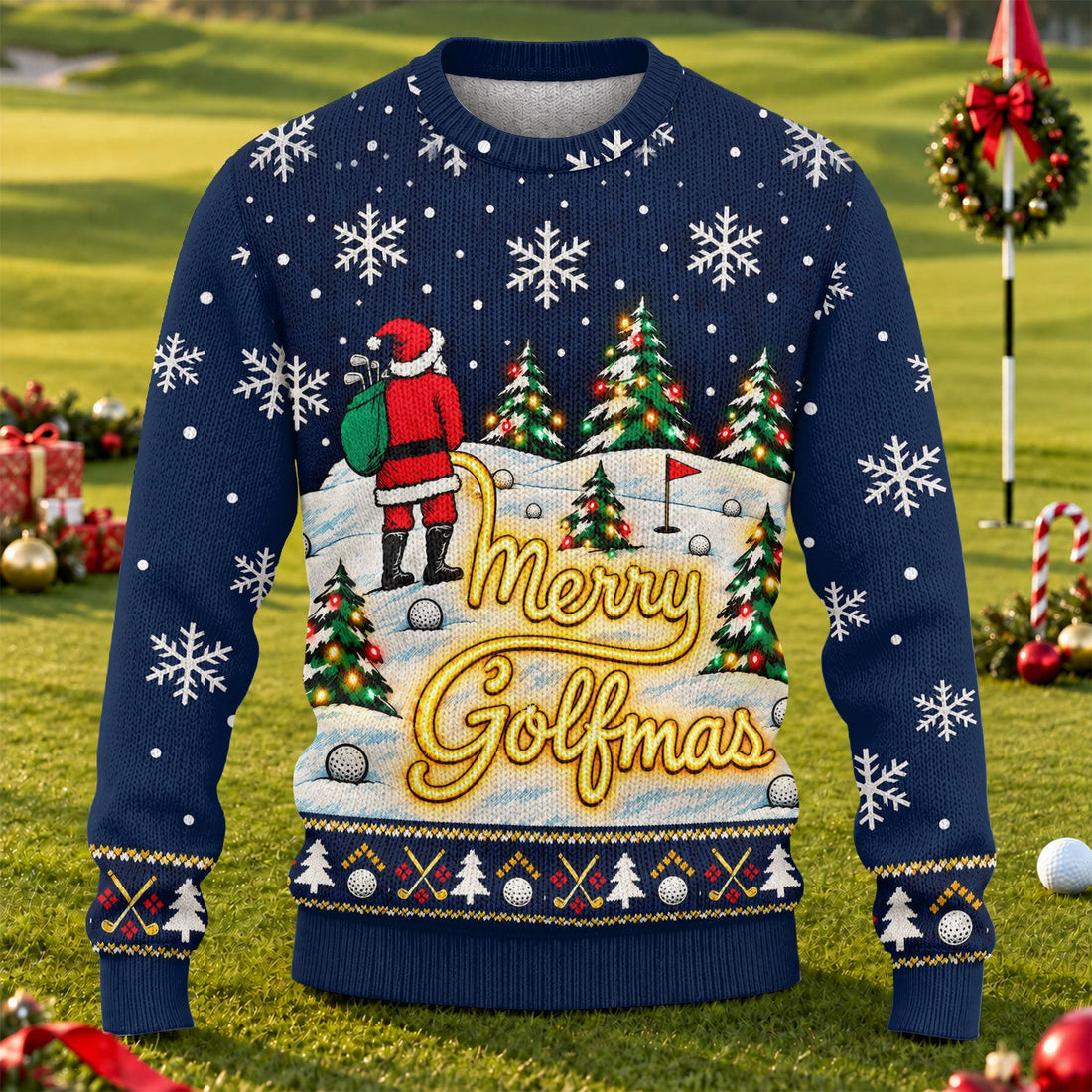 Navy Merry Golfmas Ugly Christmas Sweater, Ugly Sweater Party, Festive Holiday Outfit
