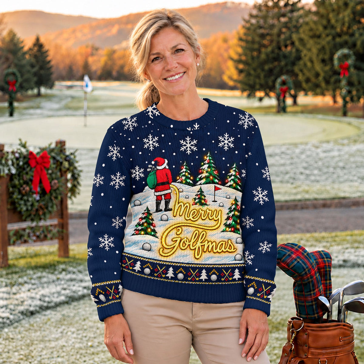 Navy Merry Golfmas Ugly Christmas Sweater, Ugly Sweater Party, Festive Holiday Outfit