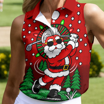 Red Cartoon Santa Christmas Golf Polo, Golf Shirts For Women, Golf Polo For Women