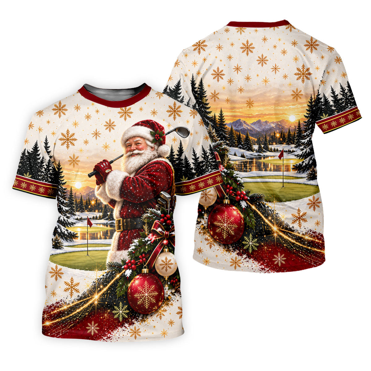 Vintage Santa Winter Christmas Golf Polo, Printed Golf Shirts, Golf Apparel For Men