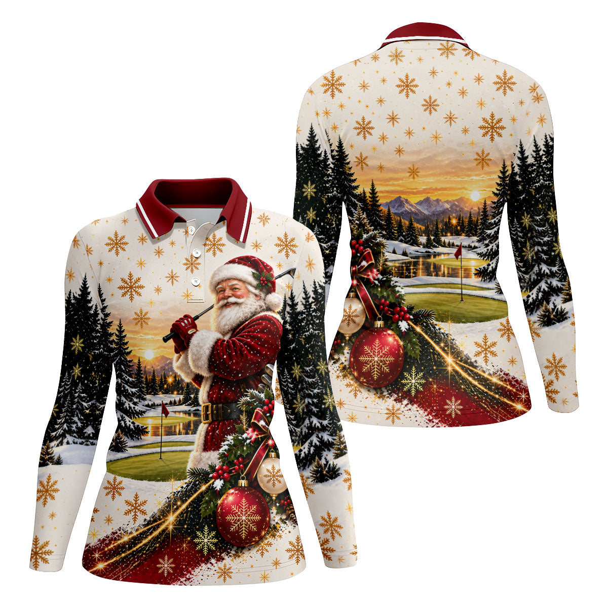Vintage Santa Winter Christmas Golf Polo, Golf Polo For Women, Ladies Golf Shirts