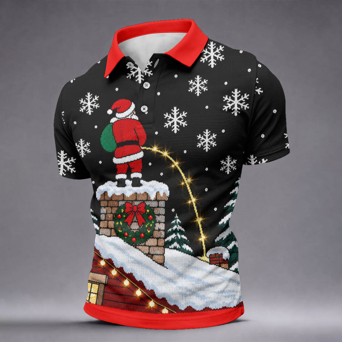 Santa On Chimney Christmas Golf Shirt, Mens Golf Apparel, Funny Mens Golf Shirts