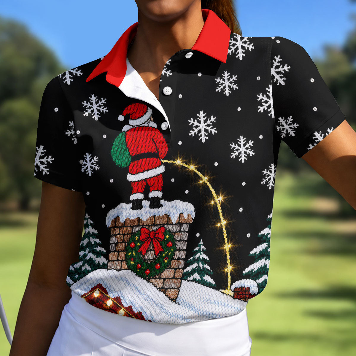 Santa On Chimney Christmas Golf Shirt, Golf Shirts For Women, Womens Golf Clothing