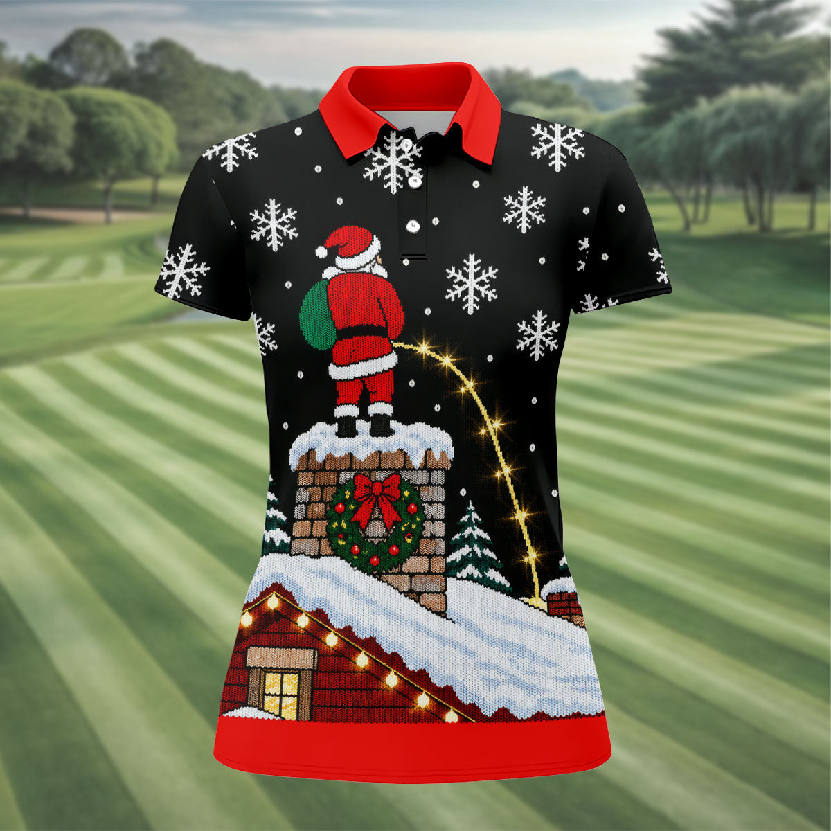 Santa On Chimney Christmas Golf Shirt, Golf Shirts For Women, Womens Golf Clothing