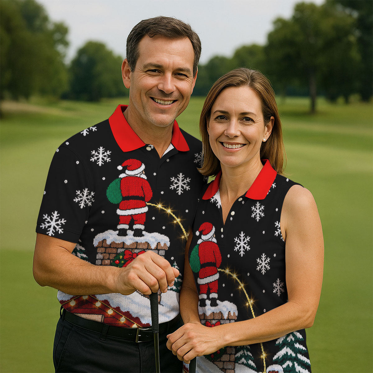 Santa On Chimney Christmas Golf Shirt, Mens Golf Apparel, Funny Mens Golf Shirts