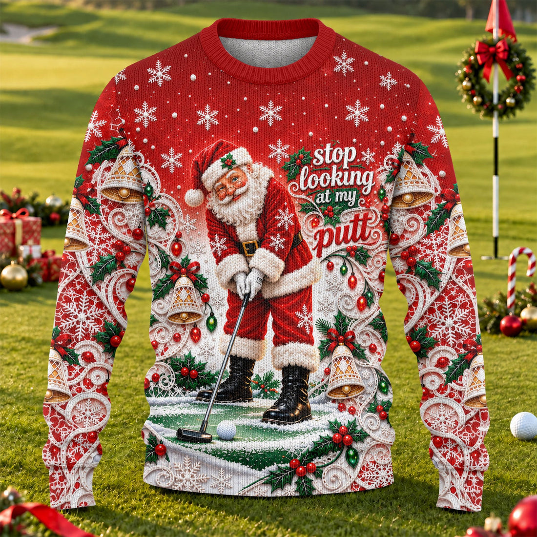 Santa Putt Golf Ugly Christmas Sweater, Funny Christmas Sweater, Christmas Golf Gift