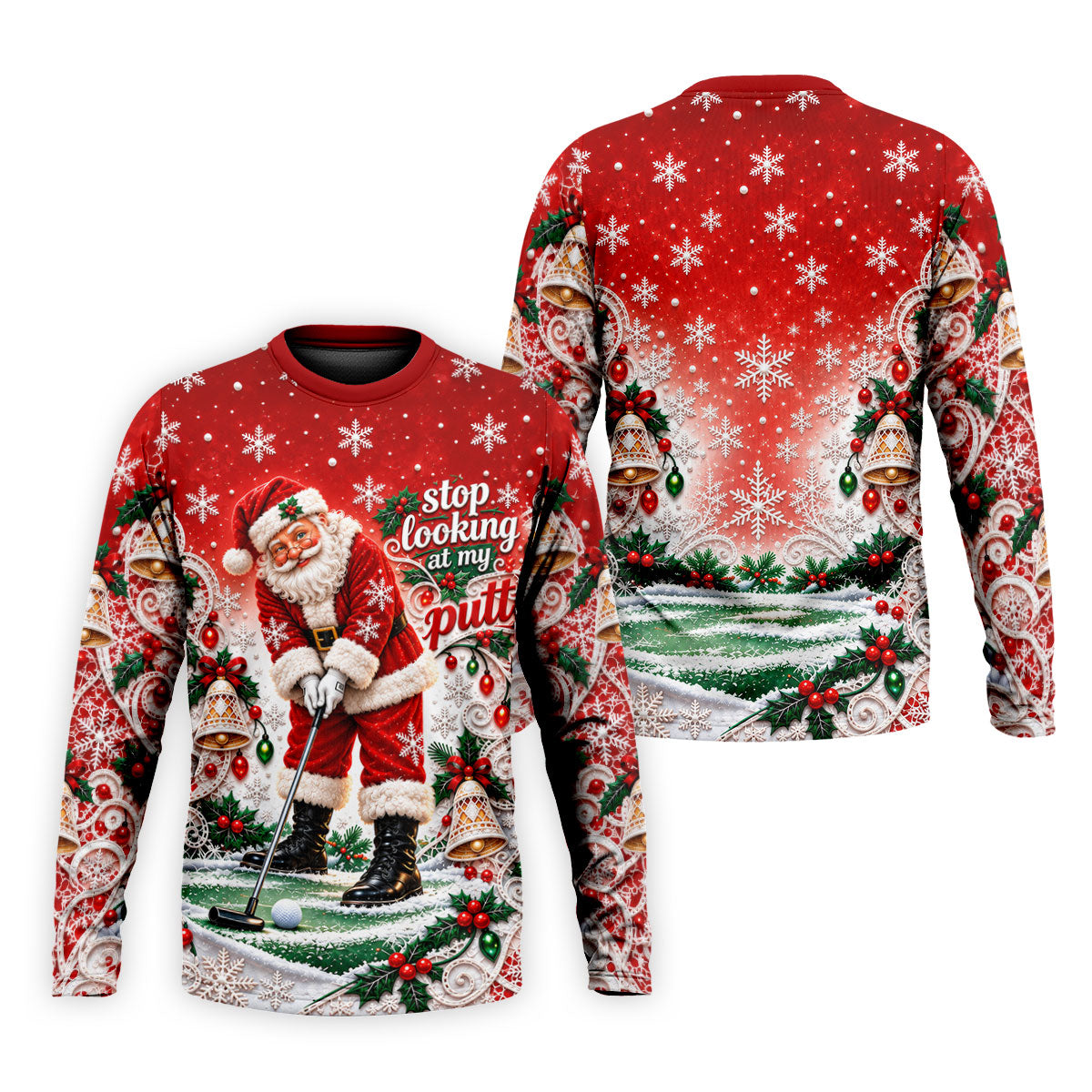 Red Snowflake Santa Putt Christmas Golf Polo, Mens Polo Shirts, Golf Shirts For Men