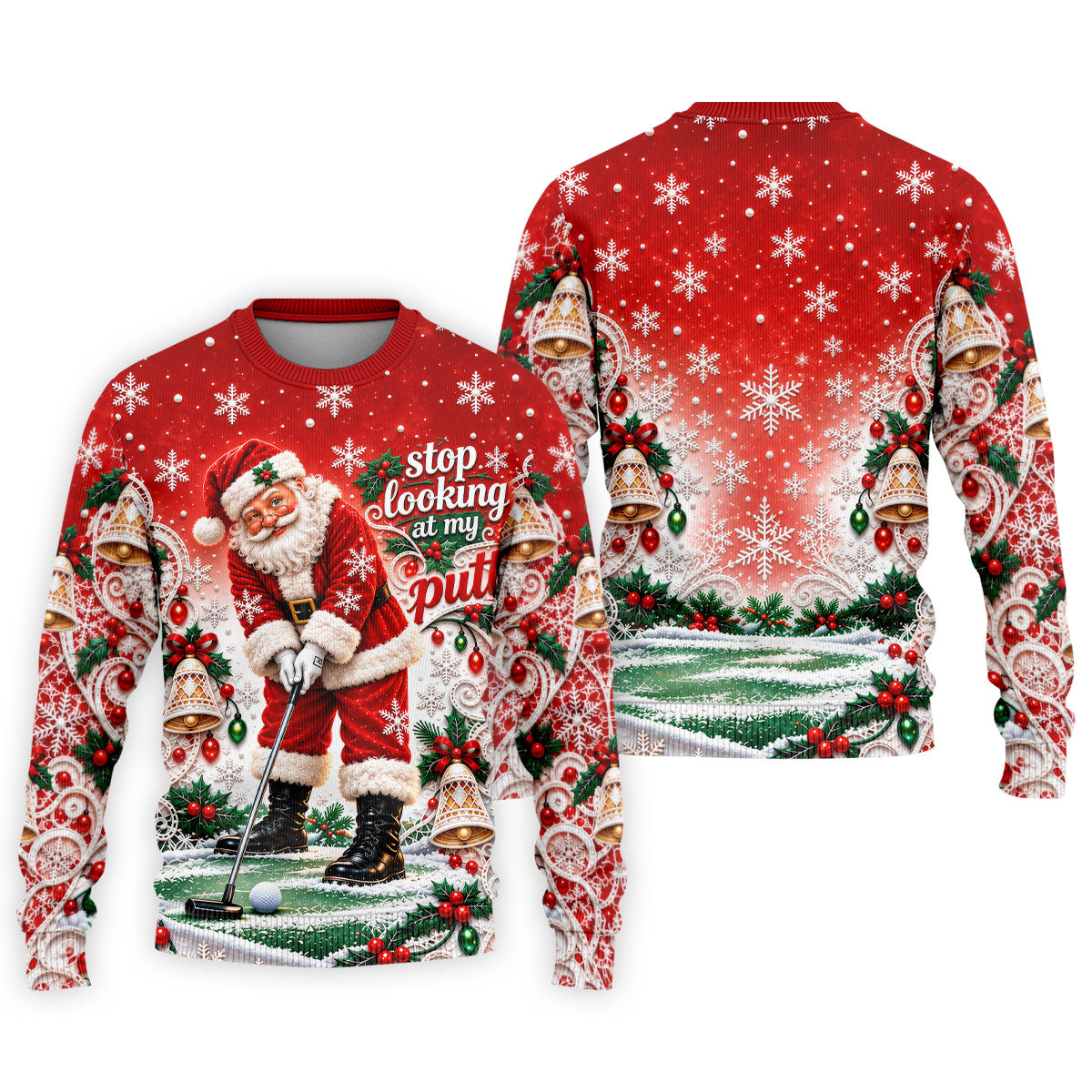 Red Snowflake Santa Putt Christmas Golf Polo, Mens Polo Shirts, Golf Shirts For Men