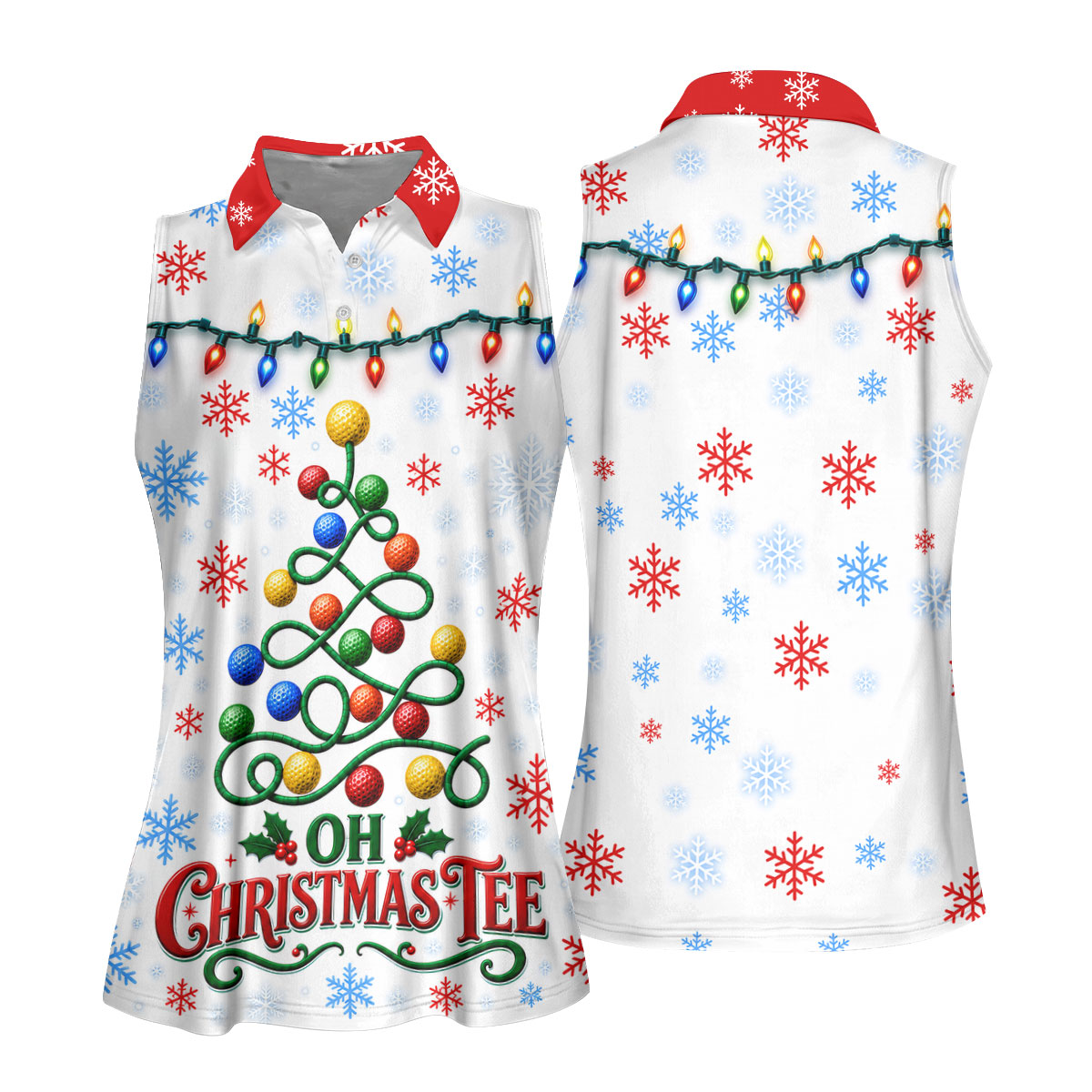 Golf Ball Tree Christmas Golf Shirt, Ladies Golf Top, Women's Sleeveless Golf Shirt