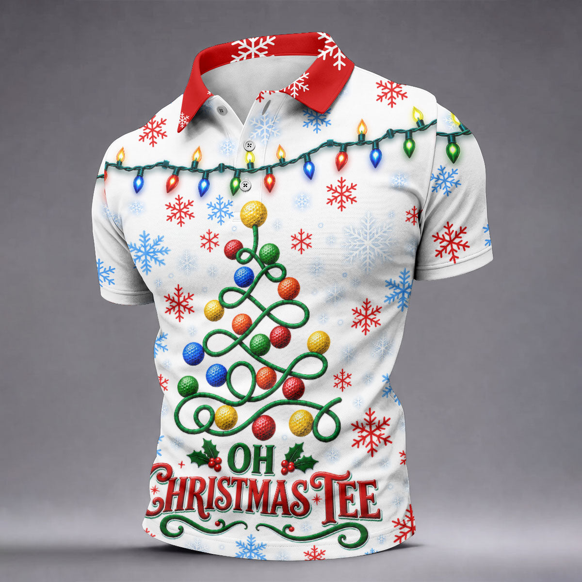 Golf Ball Tree Christmas Golf Shirt, Printed Golf Shirts, Golf Polo Shirts For Men