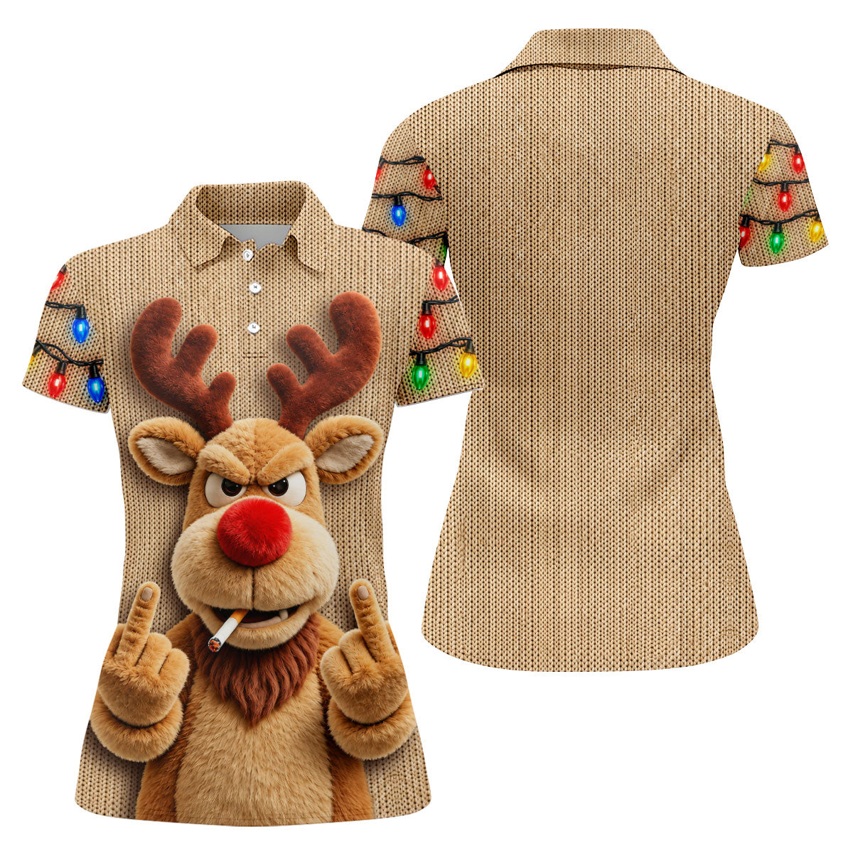 Funny Rude Reindeer Christmas Golf Polo, Ladies Golf Shirts, Golf Shirts For Women