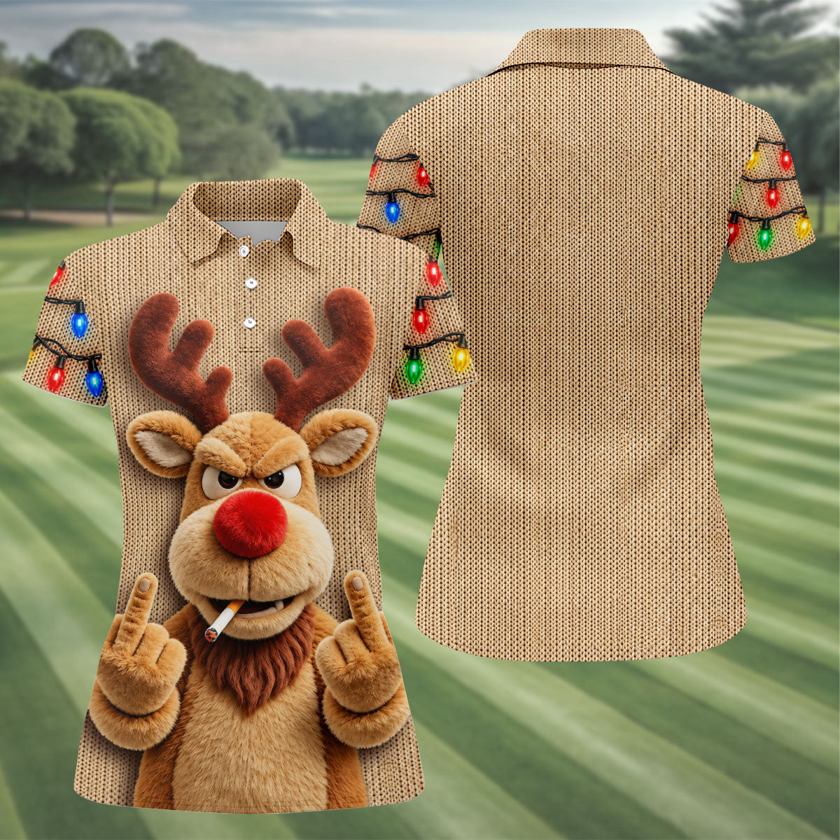 Funny Rude Reindeer Christmas Golf Polo, Ladies Golf Shirts, Golf Shirts For Women