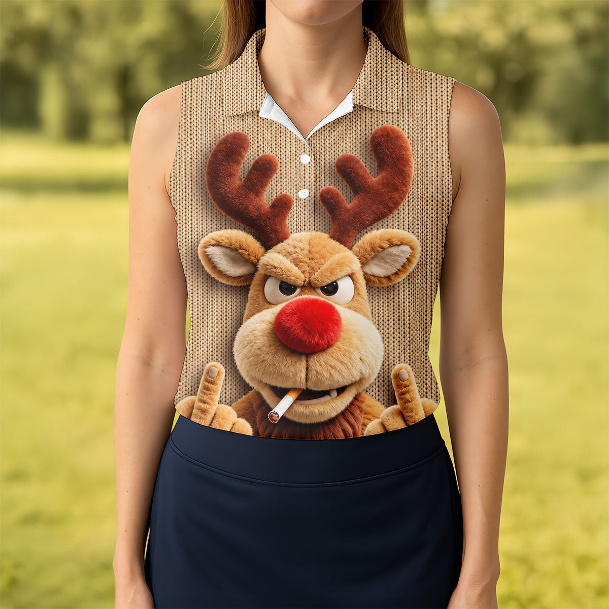 Funny Rude Reindeer Christmas Golf Polo, Ladies Golf Shirts, Golf Shirts For Women