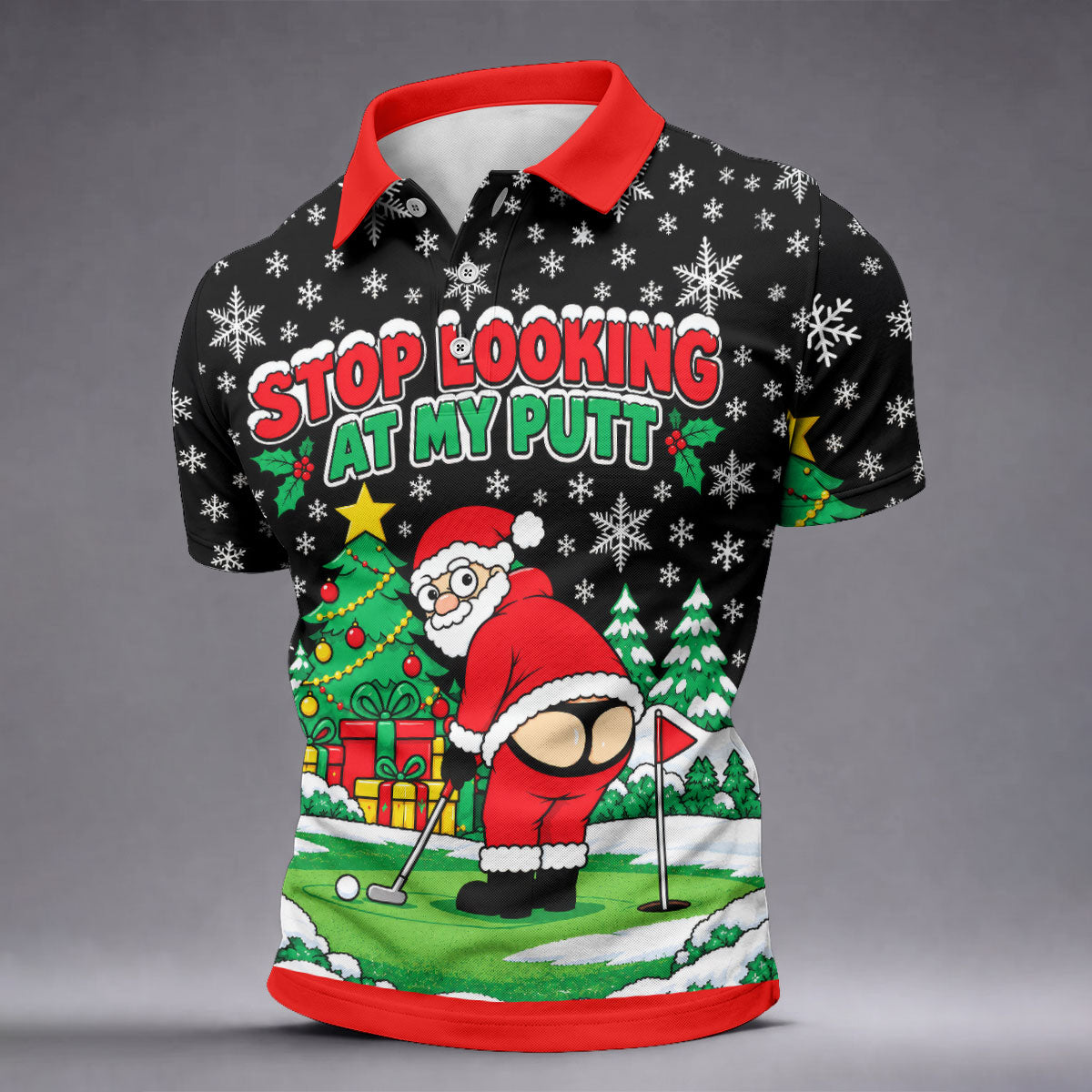 Stop Looking At My Putt Christmas Golf Shirt, Mens Golf Polo, Golf Shirts For Men