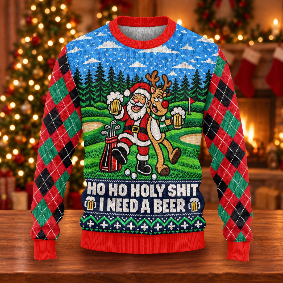 Santa Reindeer Beer Ugly Christmas Sweater, Christmas Golf Gift, Golf Lover Gifts
