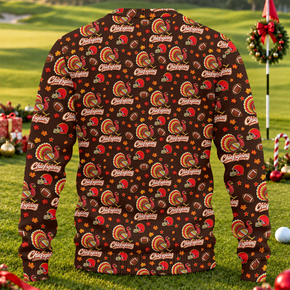 Ugly Christmas Sweater Chiefsgiving Shirt, Thanksgiving Brown Football, Family Feast