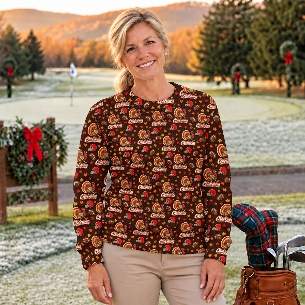 Ugly Christmas Sweater Chiefsgiving Shirt, Thanksgiving Brown Football, Family Feast