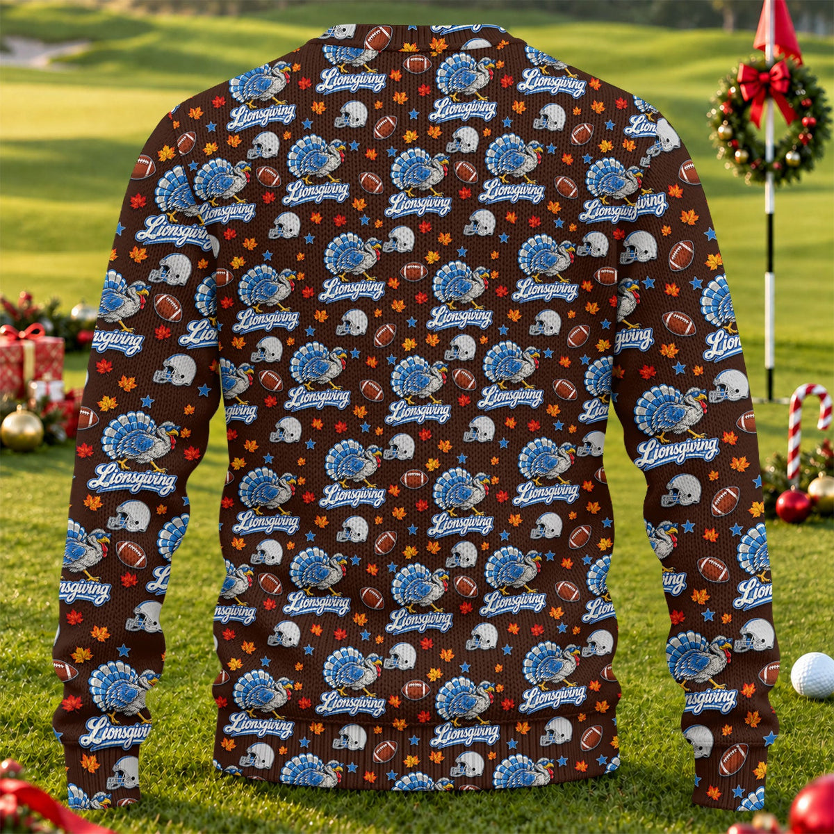 Ugly Christmas Sweater Lionsgiving Shirt, Thanksgiving Brown Football, Turkey Day
