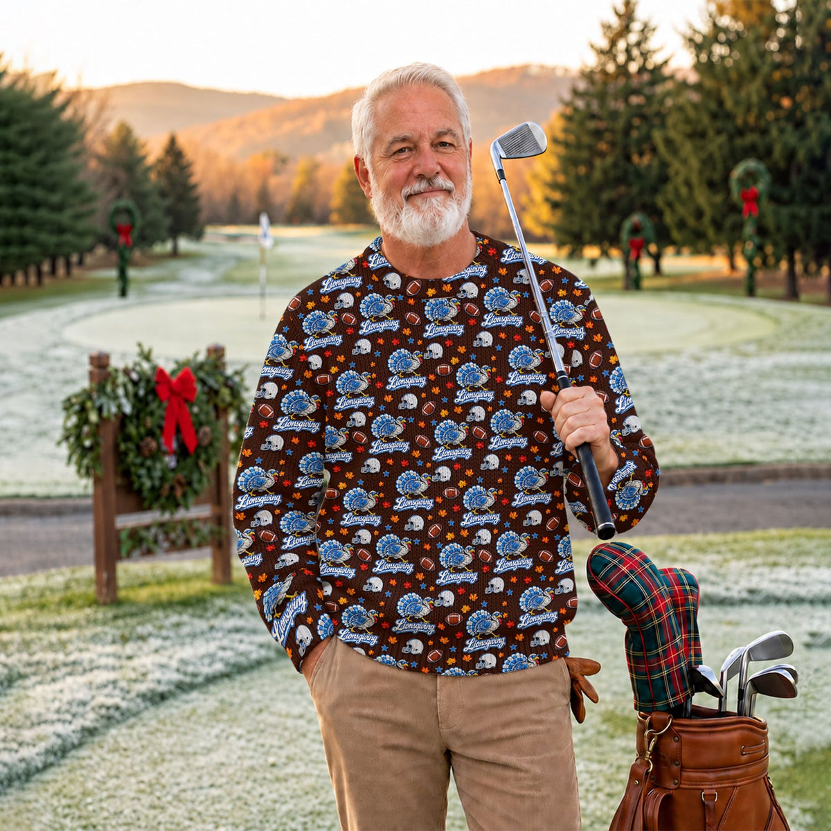 Ugly Christmas Sweater Lionsgiving Shirt, Thanksgiving Brown Football, Turkey Day