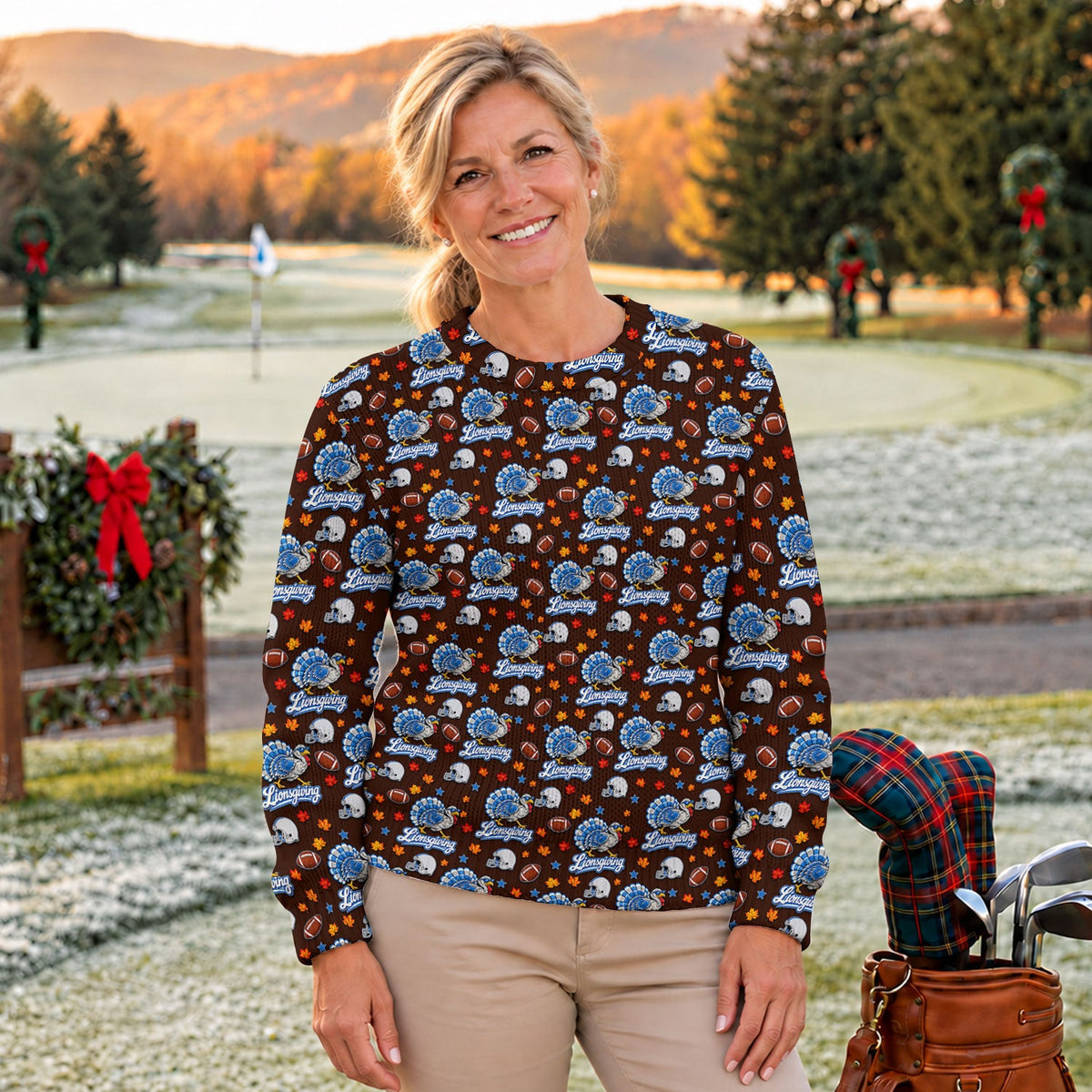 Ugly Christmas Sweater Lionsgiving Shirt, Thanksgiving Brown Football, Turkey Day