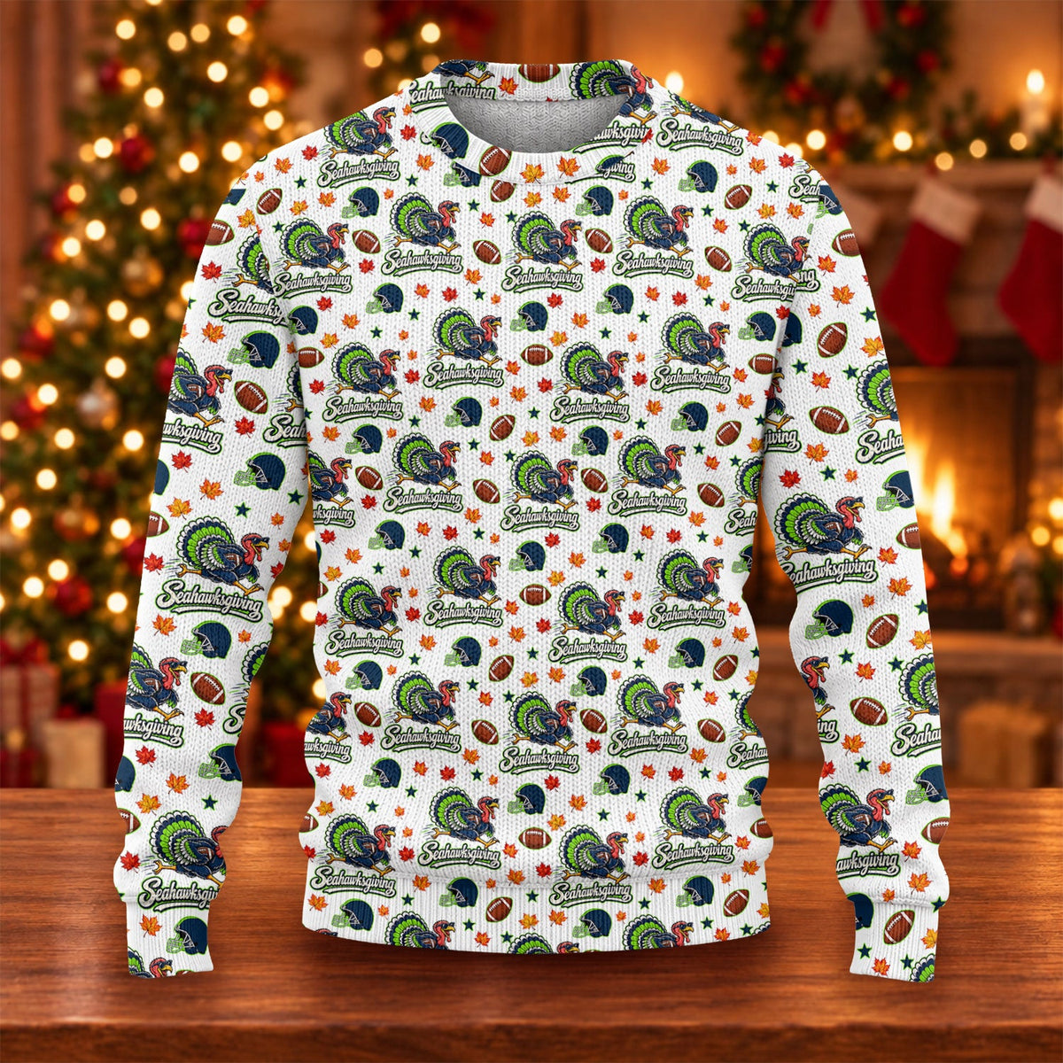 Ugly Christmas Sweater Seahawksgiving Shirt, Thanksgiving White Football, Fan Club