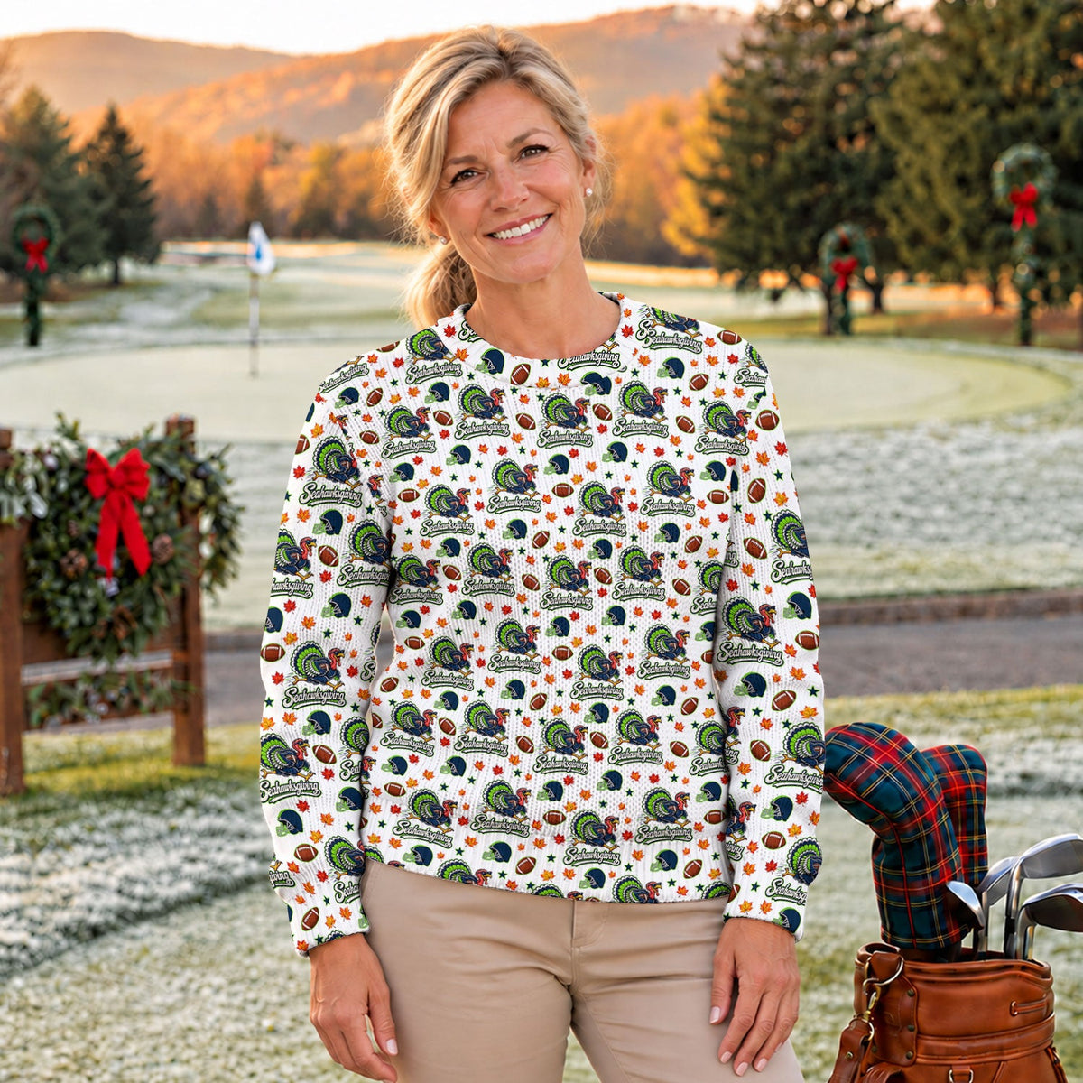 Ugly Christmas Sweater Seahawksgiving Shirt, Thanksgiving White Football, Fan Club