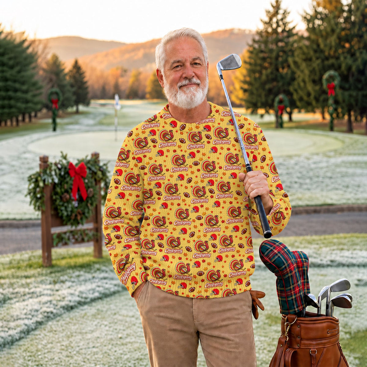 Ugly Christmas Sweater Chiefsgiving Shirt, Thanksgiving Yellow Football, Holiday Gift