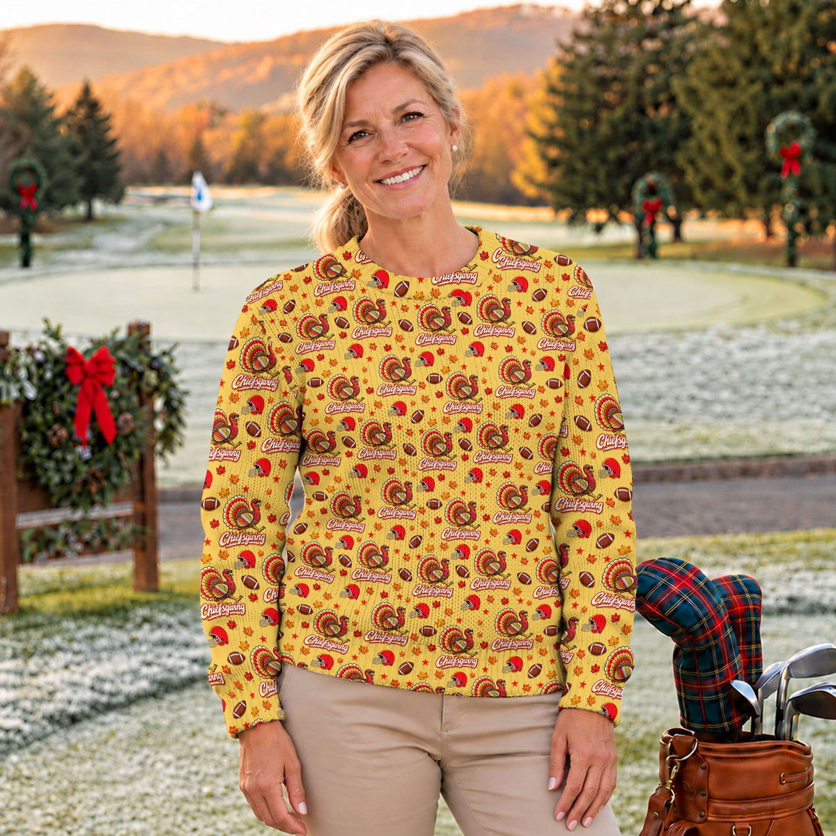Ugly Christmas Sweater Chiefsgiving Shirt, Thanksgiving Yellow Football, Holiday Gift