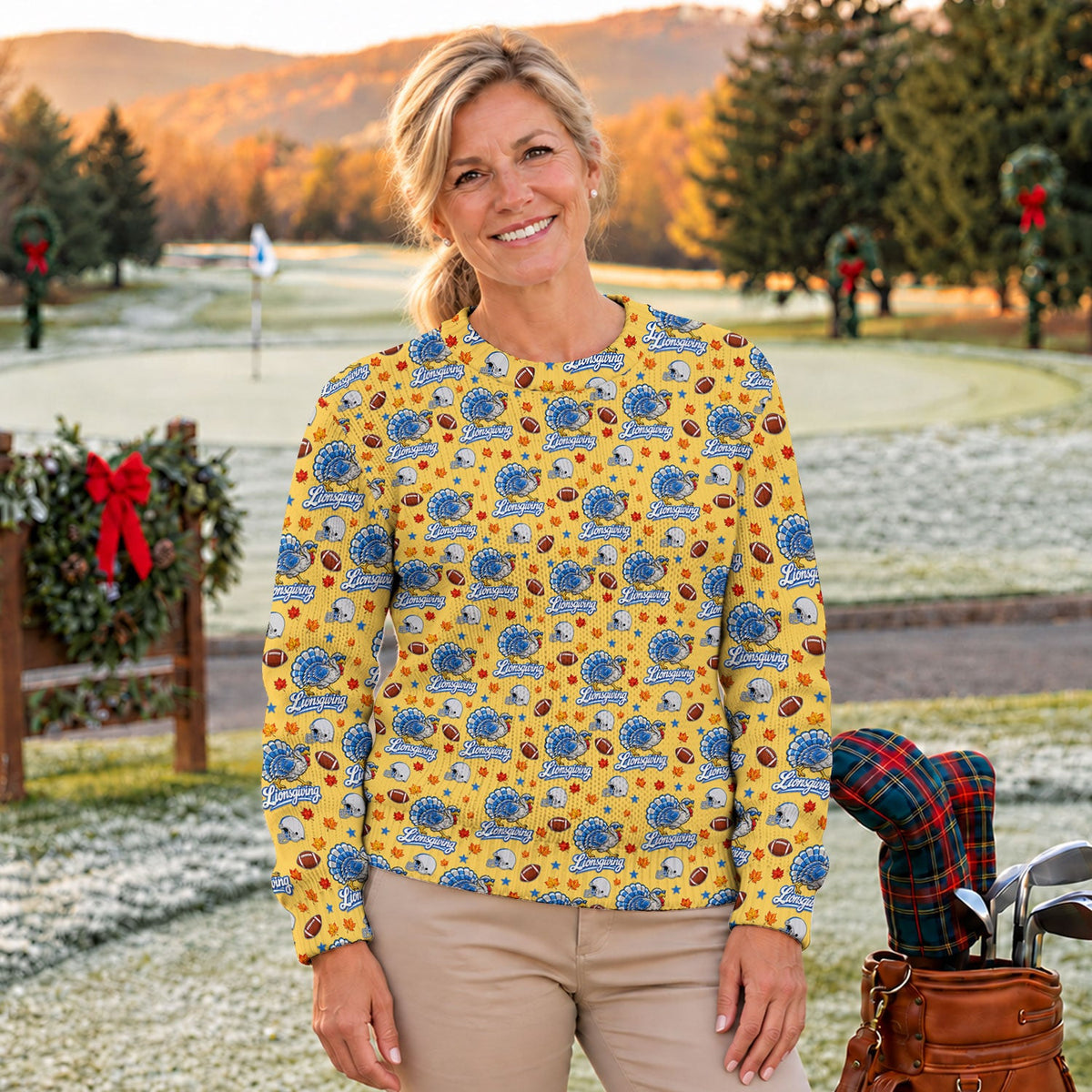 Ugly Christmas Sweater Lionsgiving Shirt, Thanksgiving Yellow Football, Gobble Gobble