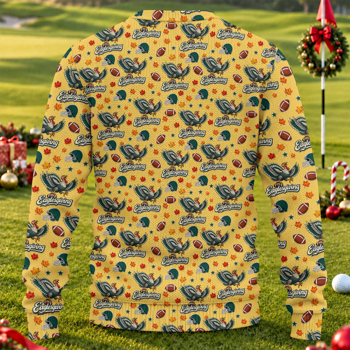 Ugly Christmas Sweater Eaglesgiving Shirt, Thanksgiving Yellow Football, Game Day