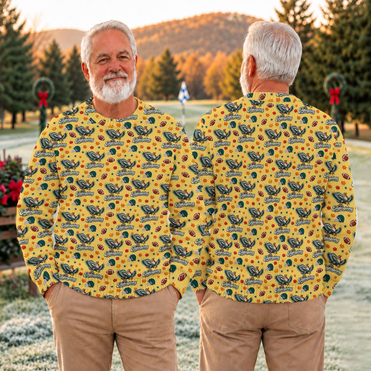 Ugly Christmas Sweater Eaglesgiving Shirt, Thanksgiving Yellow Football, Game Day