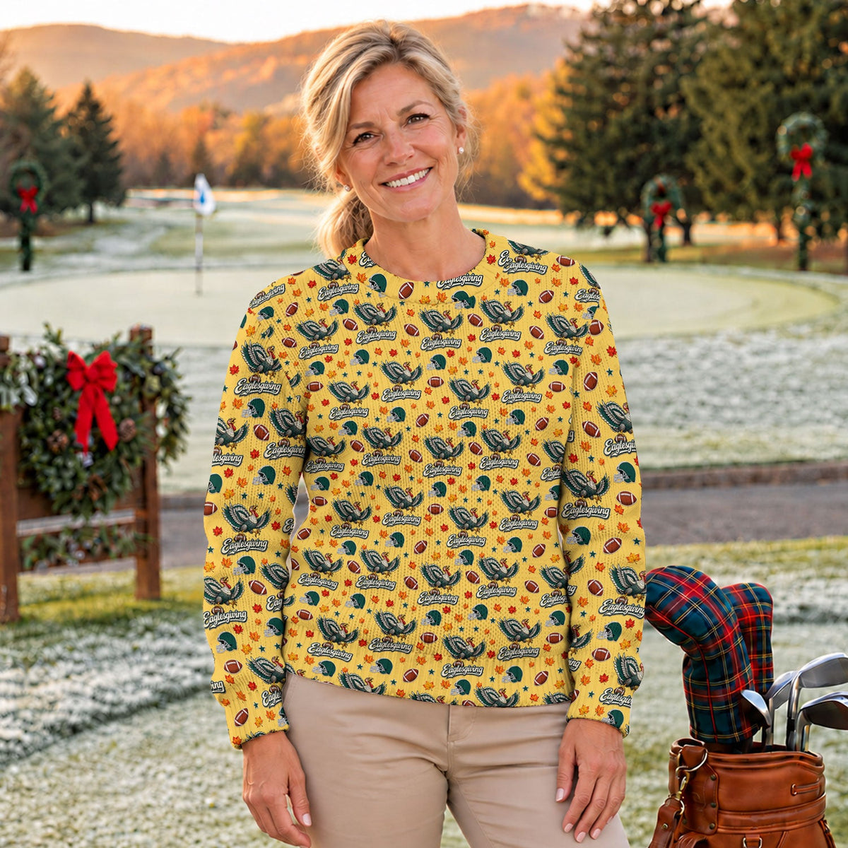 Ugly Christmas Sweater Eaglesgiving Shirt, Thanksgiving Yellow Football, Game Day