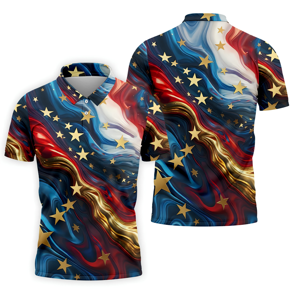 Abstract American Flag Stars Golf Polo Shirt, Mens Golf Shirts, Hawaiian Golf Shirt