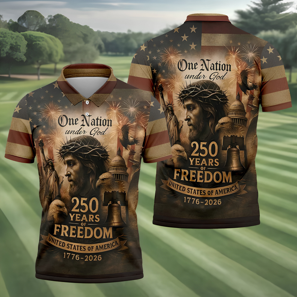 One Nation Under God America 250 Golf Polo Shirt, Hawaiian Golf Shirt, Golf Polo Shirts For Men