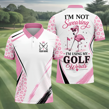 Personalized Pink Golf Crest Polo Shirt, Golf Polo Shirts For Men, Mens Golf Apparel