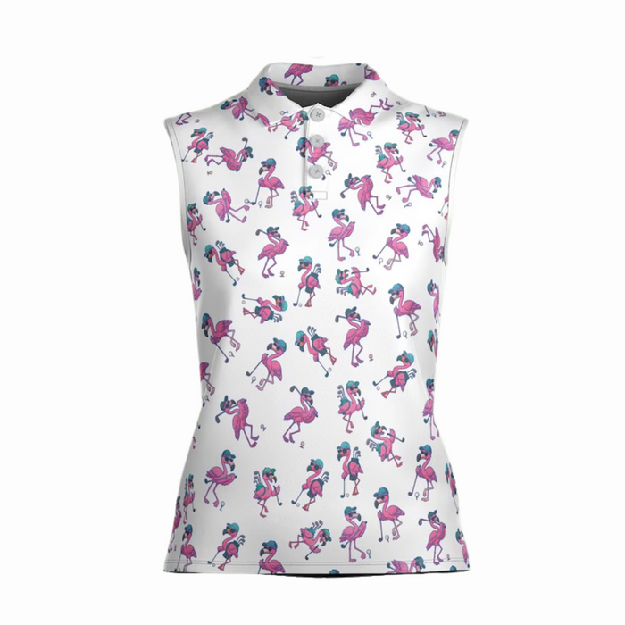 Pink Flamingo Sleeveless Golf Shirt Womens, Flamingo Golf Shirt Women, Custom Ladies Golf Shirt