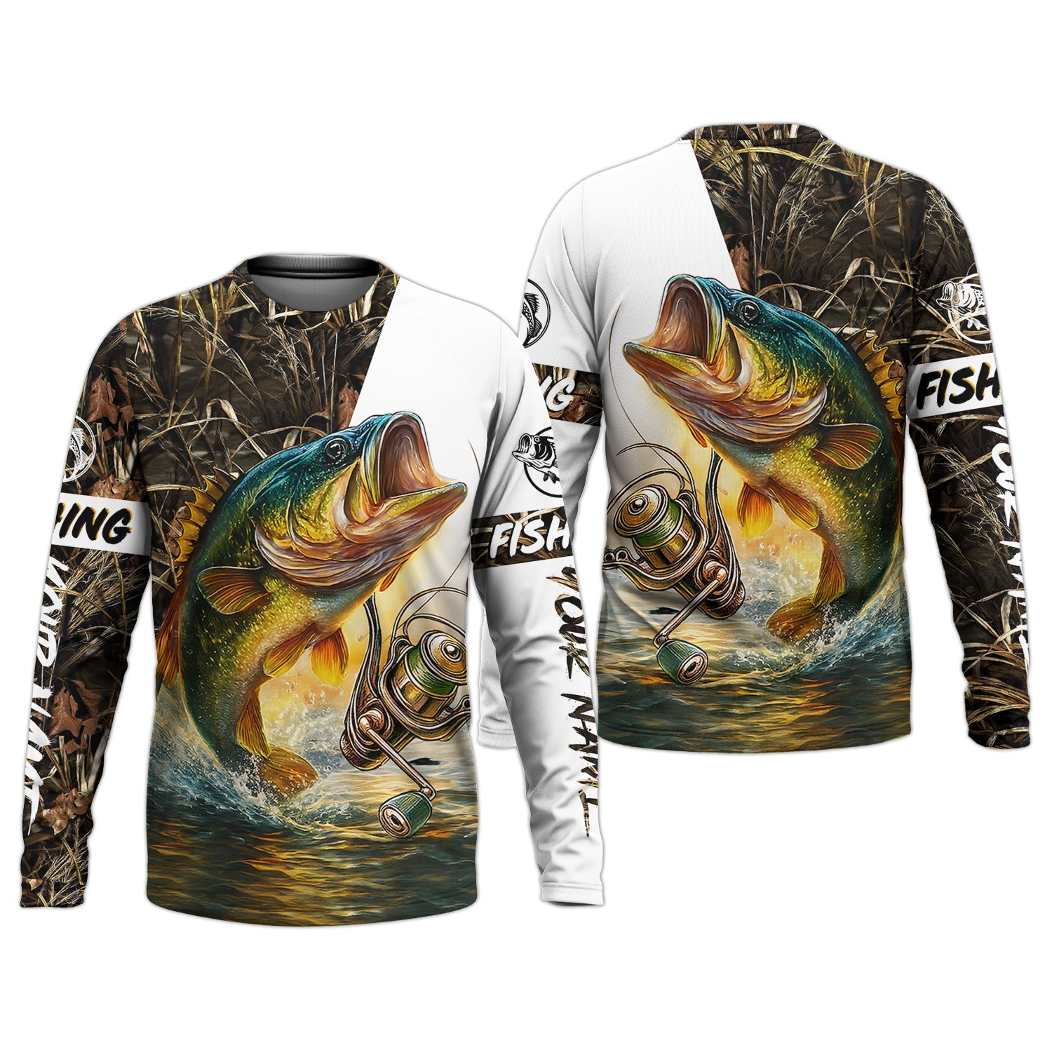 Camo Fishing Shirt, Fish Button Up Shirt, Fisherman Gift, UV Protection Clothing, Bass Fishing