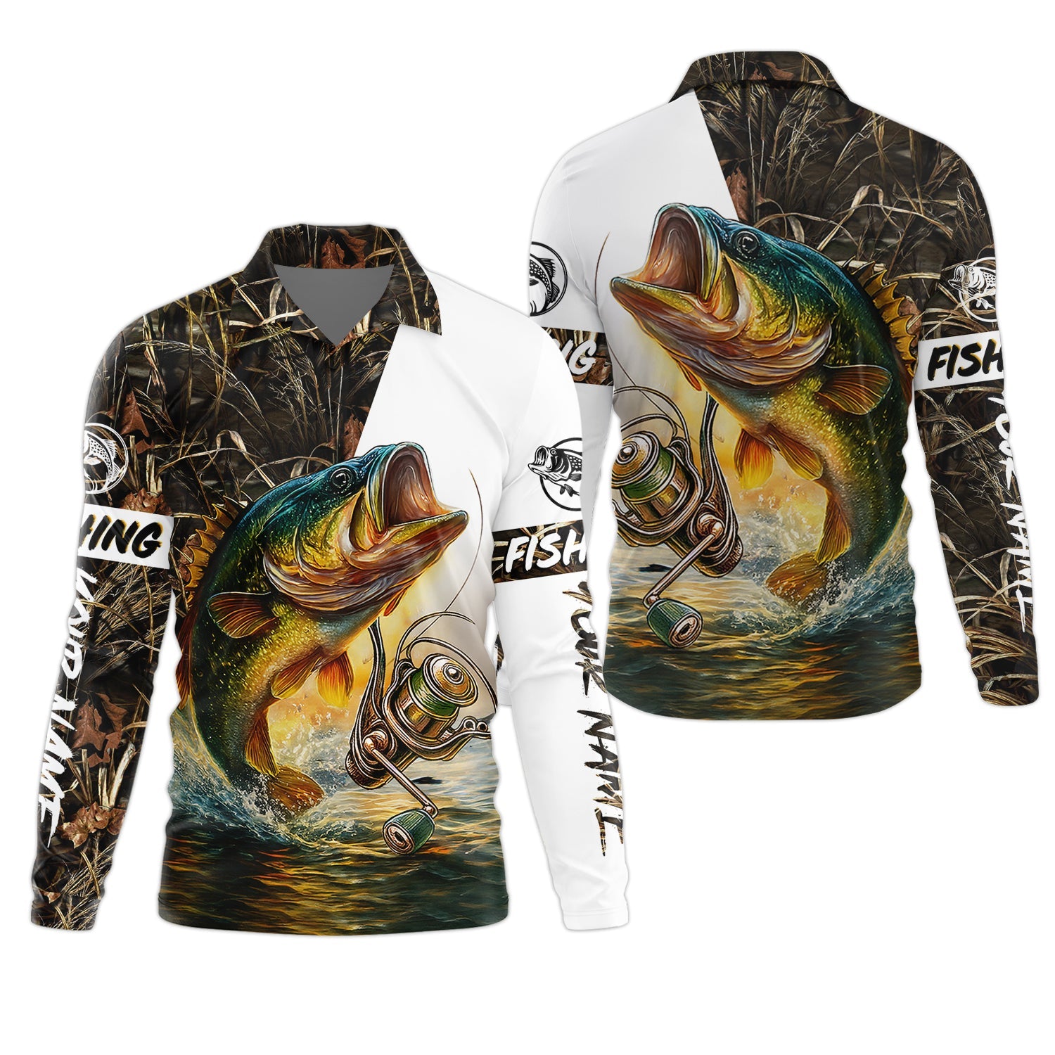 Camo Fishing Shirt, Fish Button Up Shirt, Fisherman Gift, UV Protection Clothing, Bass Fishing