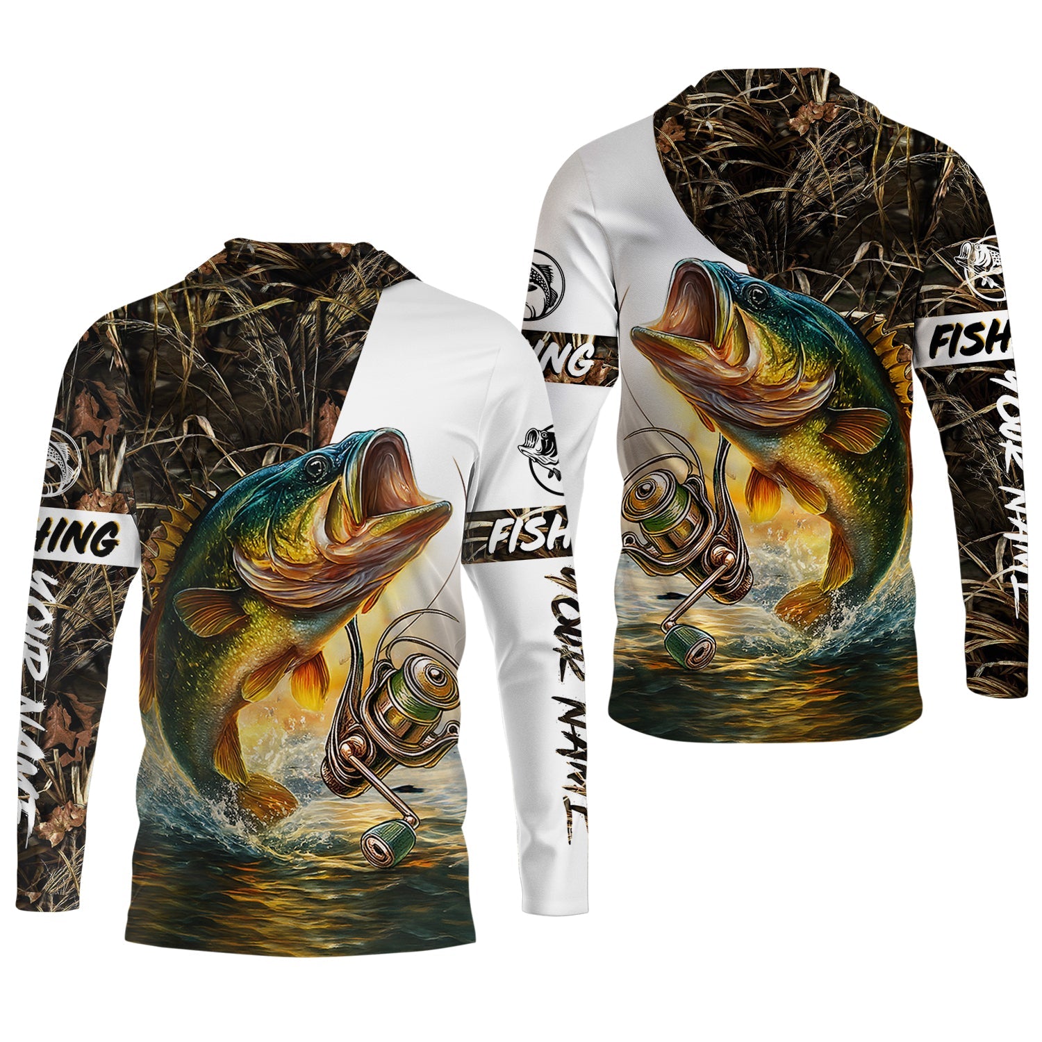 Camo Fishing Shirt, Fish Button Up Shirt, Fisherman Gift, UV Protection Clothing, Bass Fishing