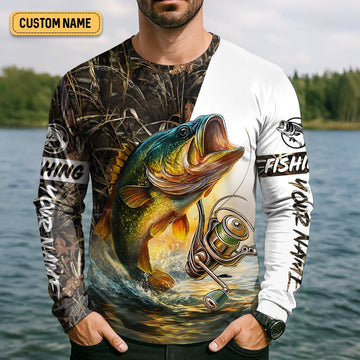 Camo Fishing Shirt, Fish Button Up Shirt, Fisherman Gift, UV Protection Clothing, Bass Fishing