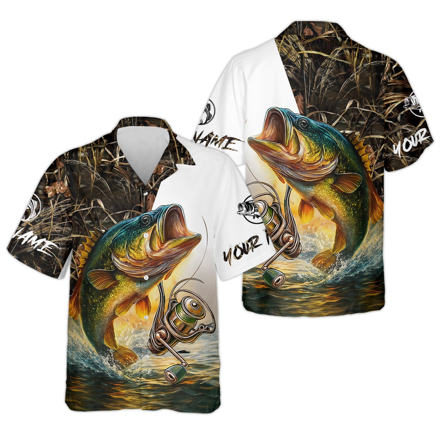 Camo Fishing Shirt, Fish Button Up Shirt, Fisherman Gift, UV Protection Clothing, Bass Fishing