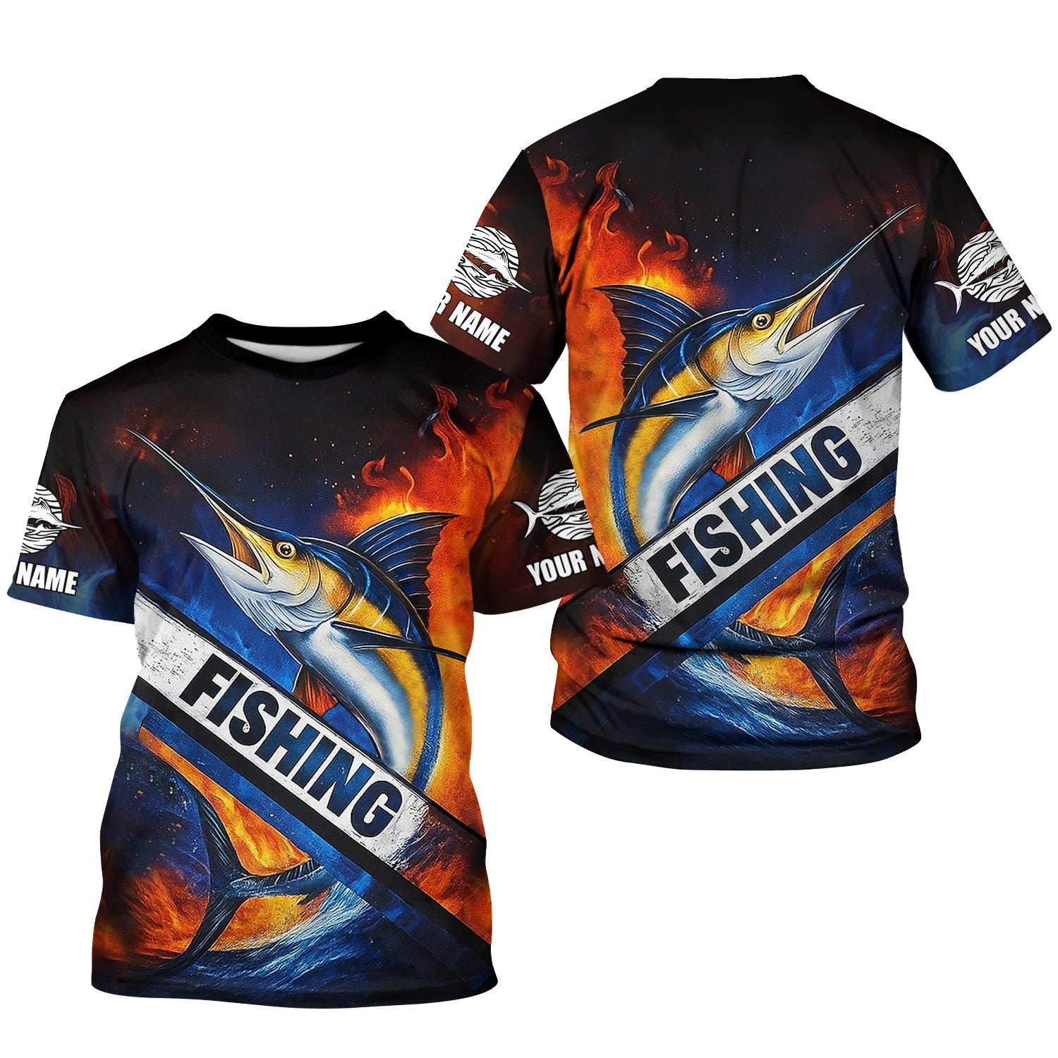 Swordfish Logo Fishing UPF Shirts, Long Sleeve Fishing Shirts, Hooded Fishing Shirt