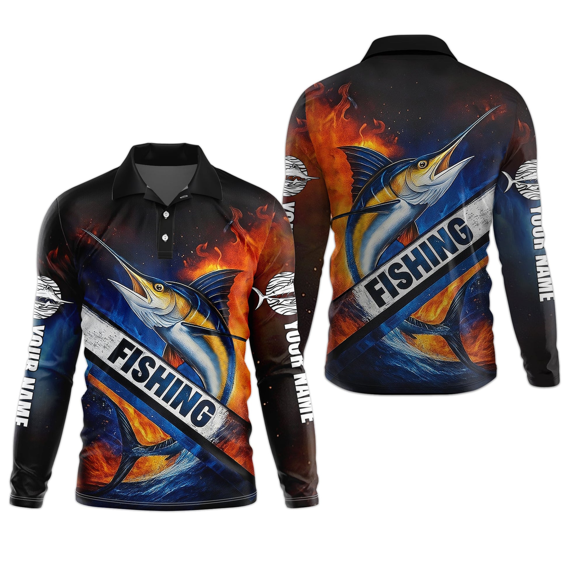 Swordfish Logo Fishing UPF Shirts, Long Sleeve Fishing Shirts, Hooded Fishing Shirt