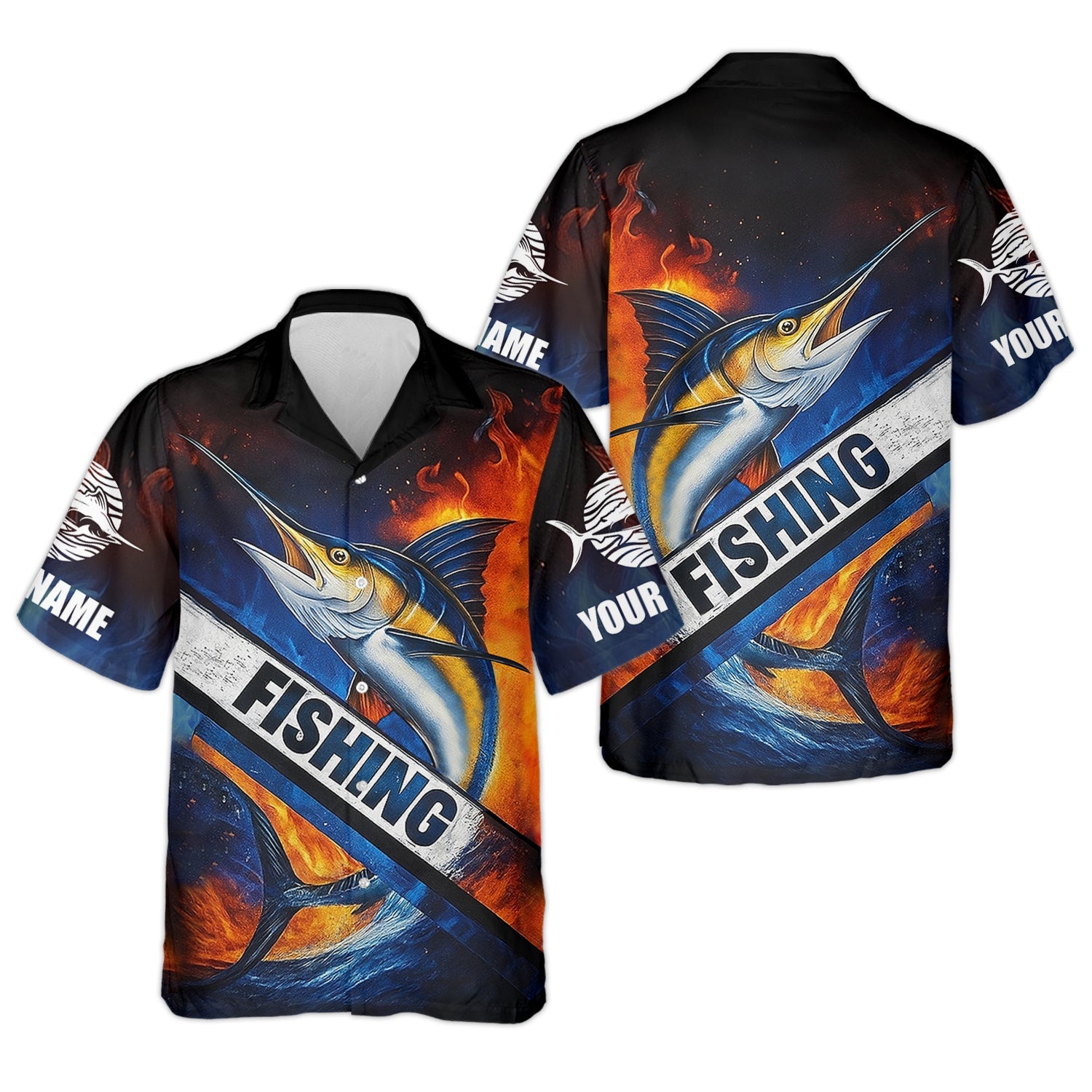 Swordfish Logo Fishing UPF Shirts, Long Sleeve Fishing Shirts, Hooded Fishing Shirt