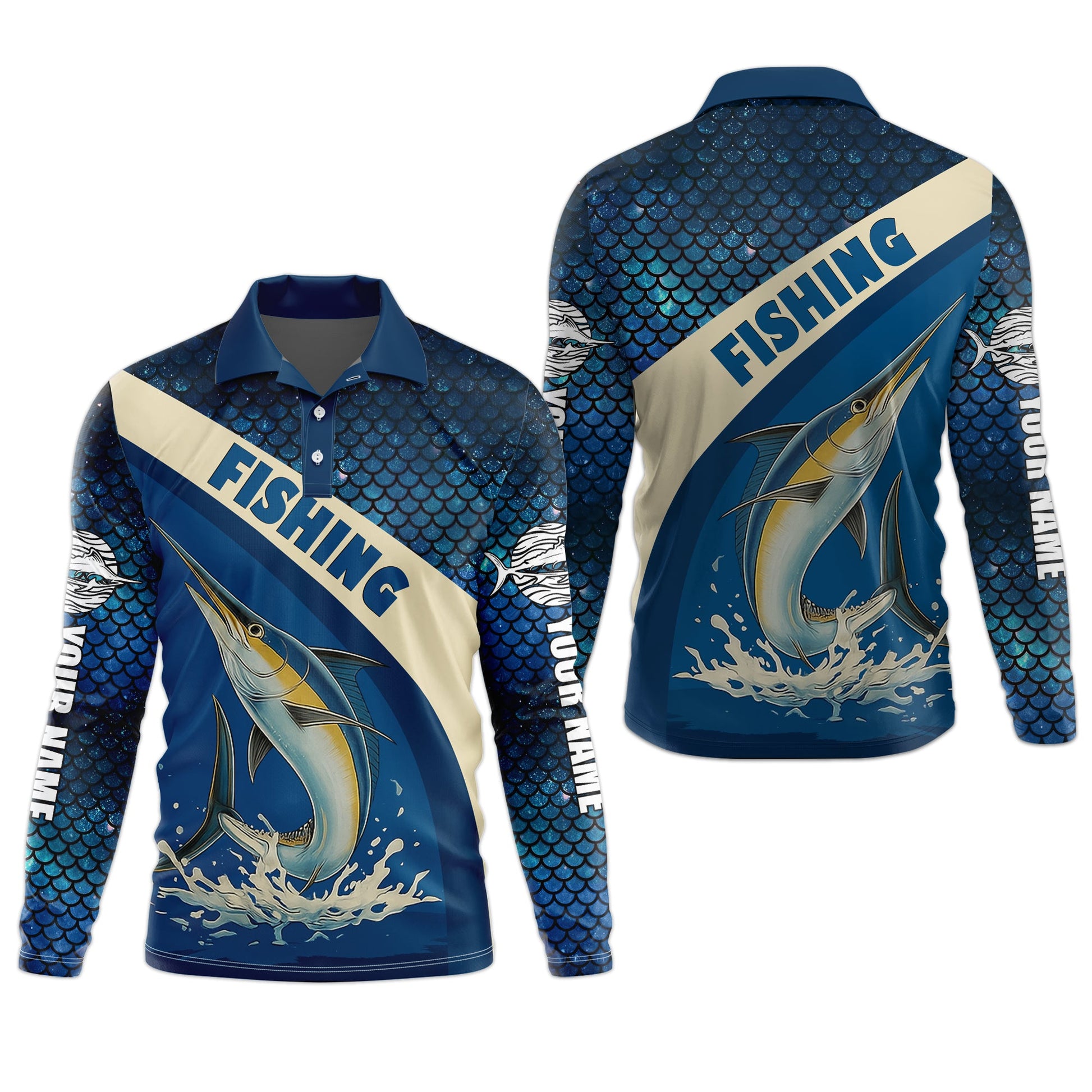 Swordfish Logo Hooded UPF Shirt, Fish Button Up Shirt, Fisherman Outfit, Presents For Fishermen
