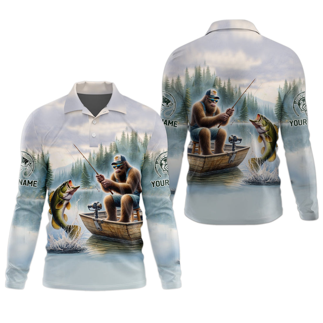 Bigfoot Fishing, Funny Fishing Shirt, SPF Shirts For Men, Hooded Long Sleeve Shirt, Fisherman Gift