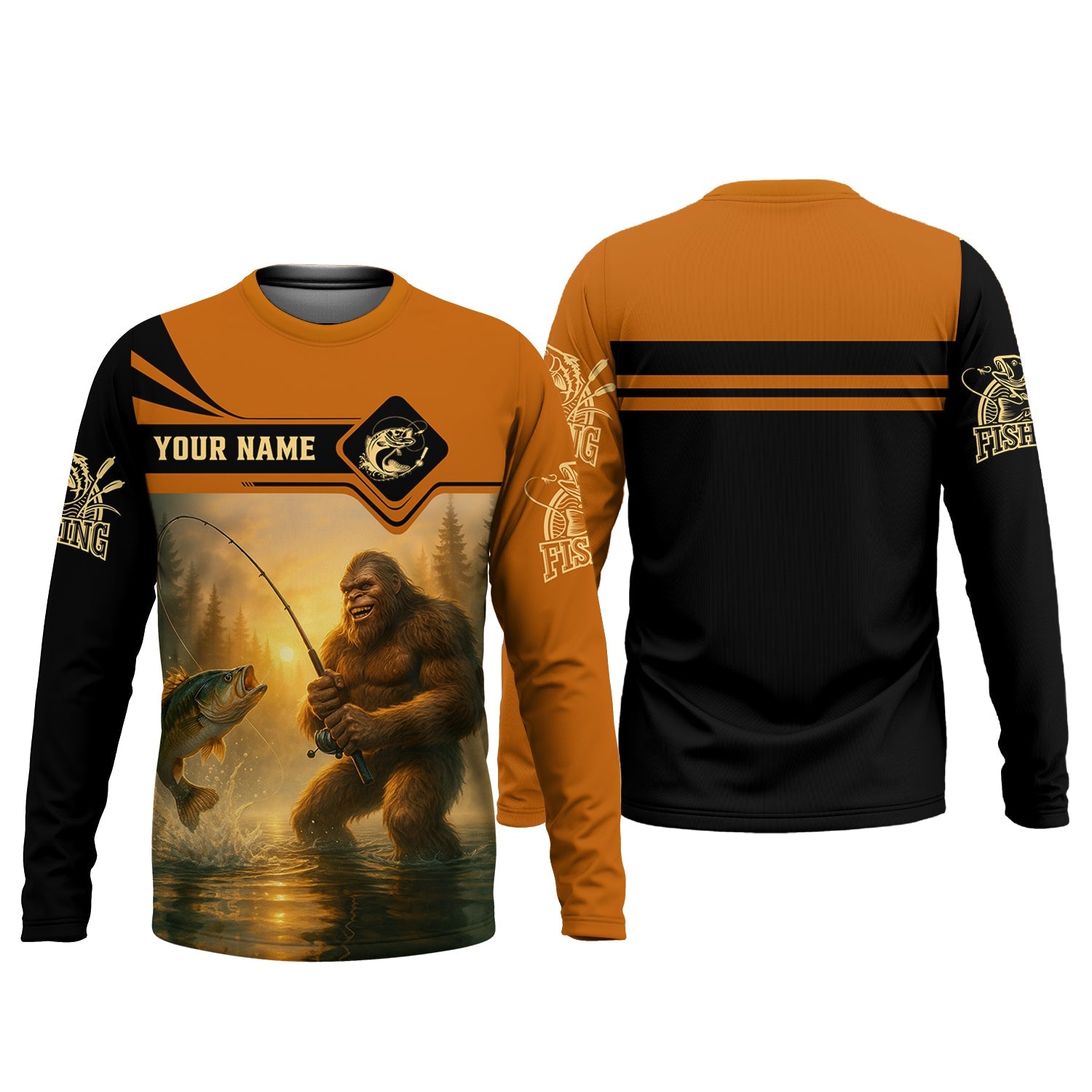Bigfoot Fishing, SPF Long Sleeve Shirts, Funny Fishing Shirt, Best Fishing Gifts, Mens Casual Shirts