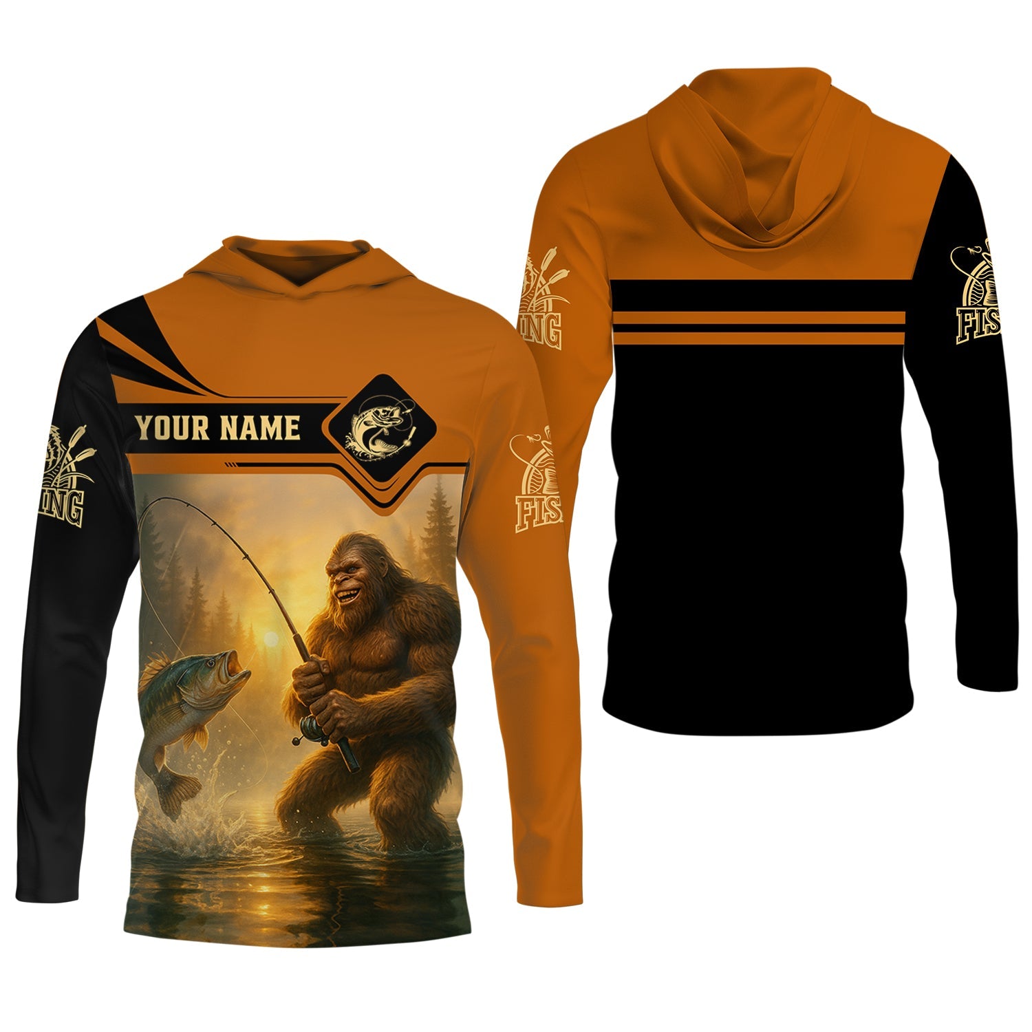 Bigfoot Fishing, SPF Long Sleeve Shirts, Funny Fishing Shirt, Best Fishing Gifts, Mens Casual Shirts
